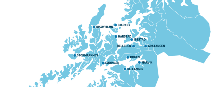 Kart med alle Nordkraft-konsernet sine lokasjoner